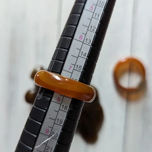 🤎 Set of 2 Banded Agate Warm Caramel Brown Semi-Precious Band Rings ~ 7 1/2 - Picture 12 of 16